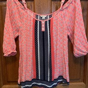 Pink and Navy off the shoulder blouse